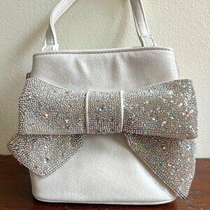 Betsey Johnson Kitsch GLITTERATZI BOW Top Handle Bag Silver | NEW